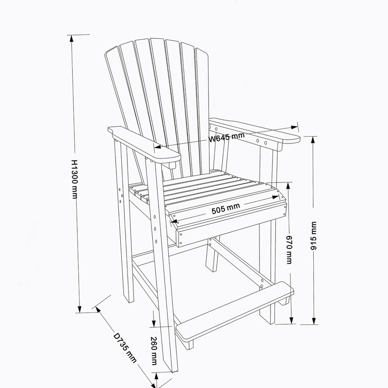 Chaise de bar en PEHD, ensemble de 2 chaises hautes Adirondack d'extérieur, tabouret de bar avec dossier haut