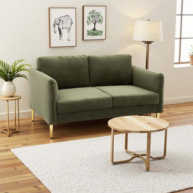 Boneless 60.63" Wide Modern Corduroy Loveseat – Mid-Century Compact Sofa?, Green