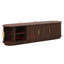 Meuble télé Farmhouse en bois avec porte tambour coulissante, console média cannelée avec rangement réglable-678430491