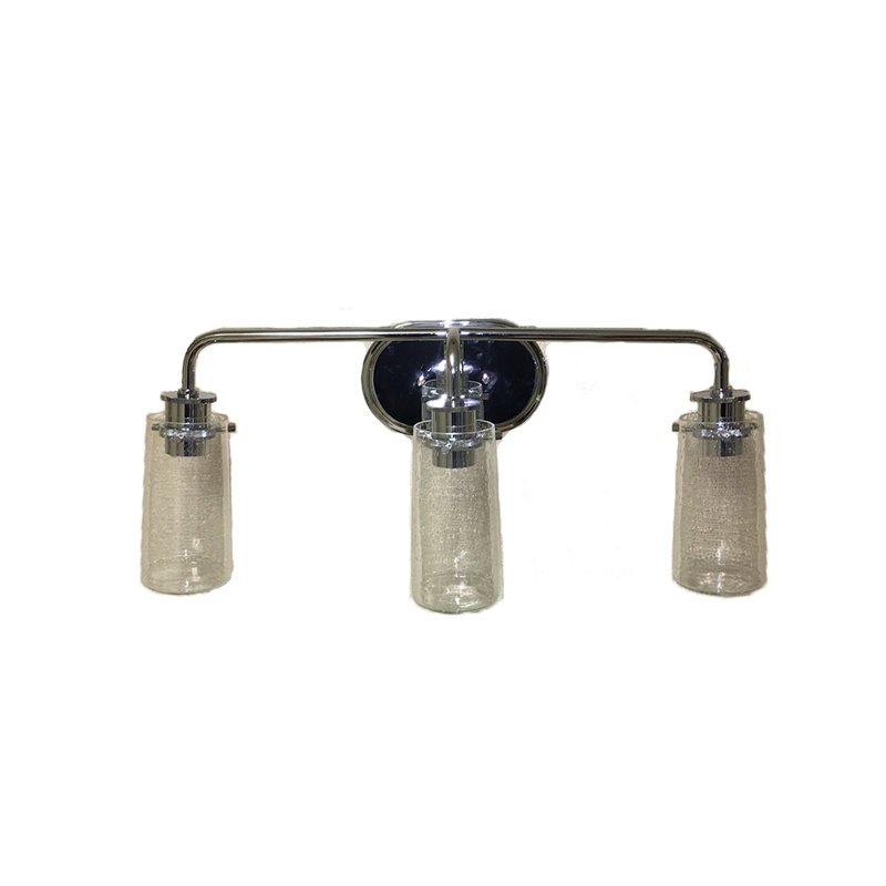 Lampe de meuble-lavabo 3 lumières au fini chromé avec verre granuleux transparent