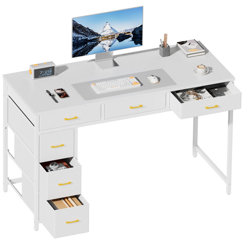 Metal Base Writing Desk, WHITE , White