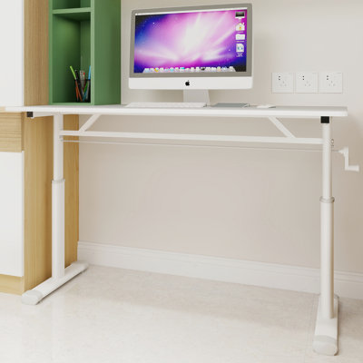 Multi - Purpose Desk For All Ages, Hand Height Adjustable, White Iron And Wood, Compact Design, Double Column Support Home Office Study Adjustable Adu