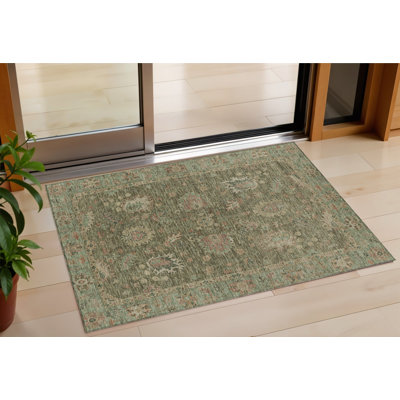 Tapis extérieur lavable floral vert olive et rouille 3 pi x 5 pi