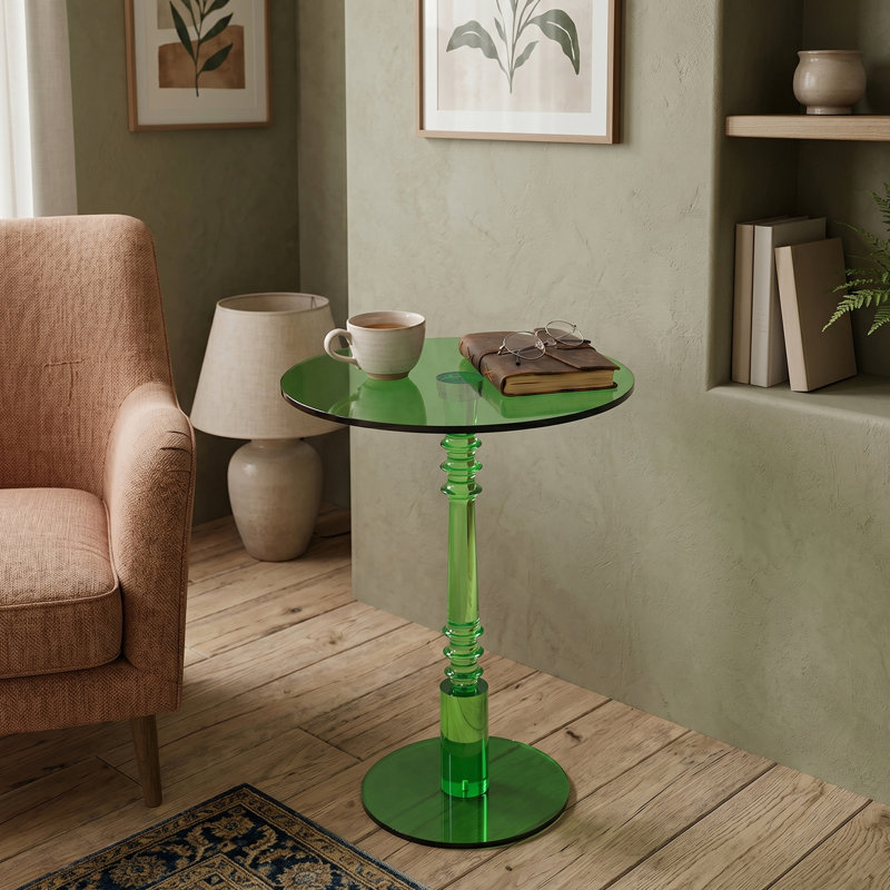 Table d'appoint 17,7 po en acrylique, table de bout ronde en spirale sculptée avec base stable pour le salon, Pink