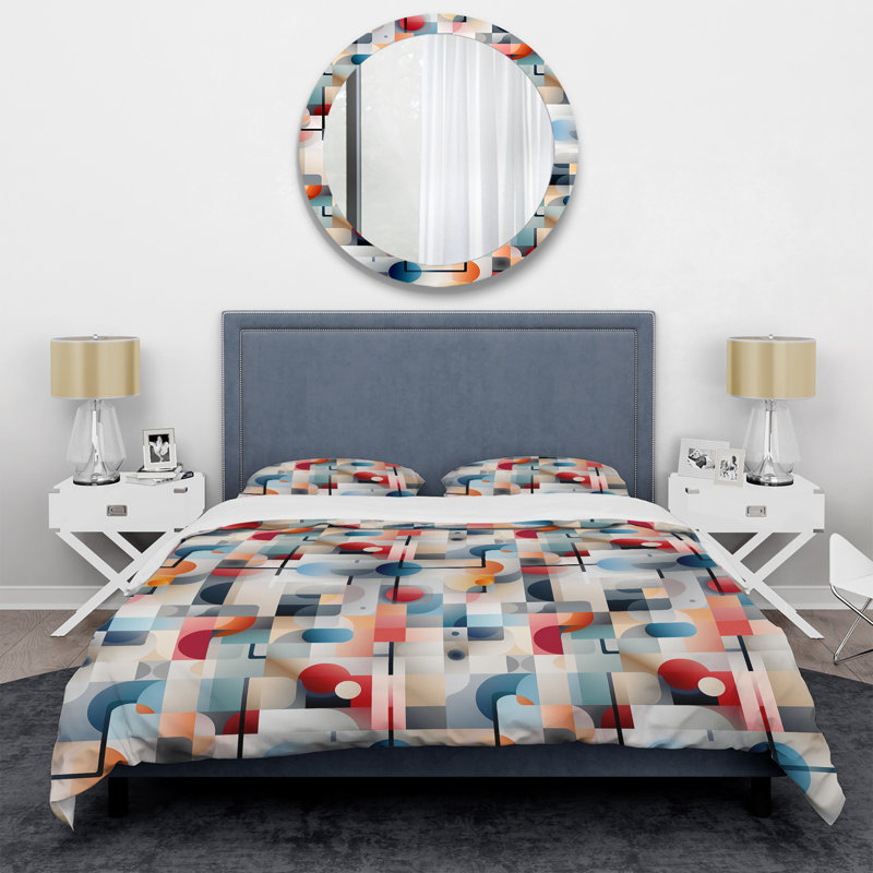 Multicolor Matrix Grid - Ensemble de housse de couette géométrique, Housse de couette pour très grand lit et 2 très