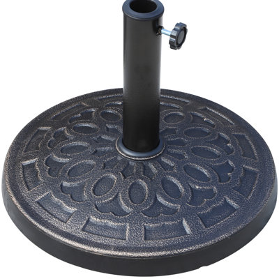 Porte-parapluie rond en résine de 17 po 26 lb, ornemental pour pelouse, terrasse, cour arrière - 1,5 po, poteau de 1,89 po, bronze orné Elegance