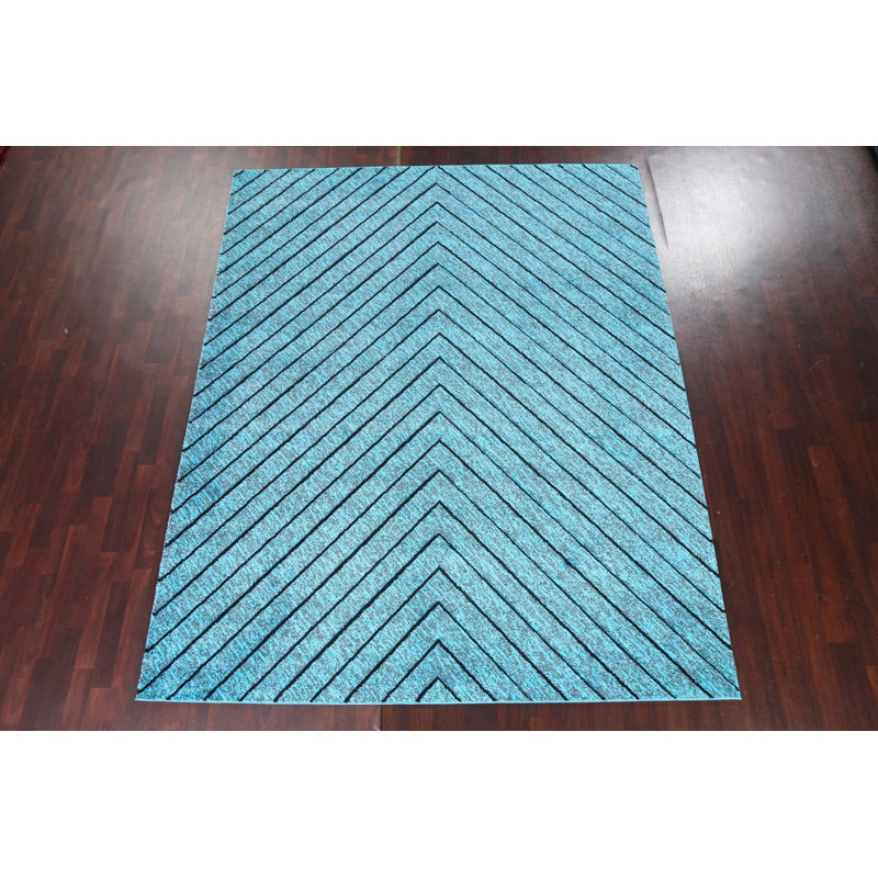 Tapis oriental transitionnel bleu turquoise 5X8, Rectangle 9 pi 2 po x 12 pi 6 po