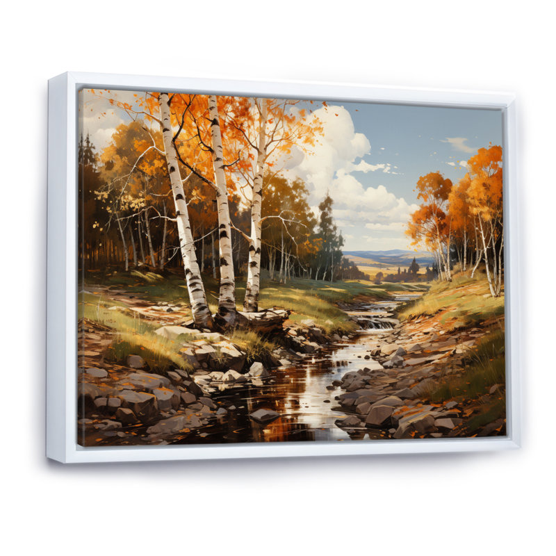 «Birch Woods Sunlit Grove II», reproduction sur toile, H 24 po x l 32 po x P 1 po, Cadre flottant blanc