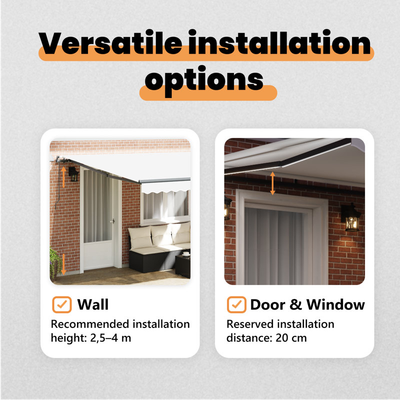 Brayden Studio Retractable Patio Awning, 400 cm W x 350 cm D, White
