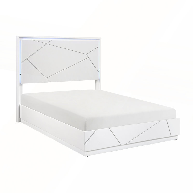 Grande tête de lit à DEL avec finition géométrique glamour à finition blanche pour chambre à coucher moderne