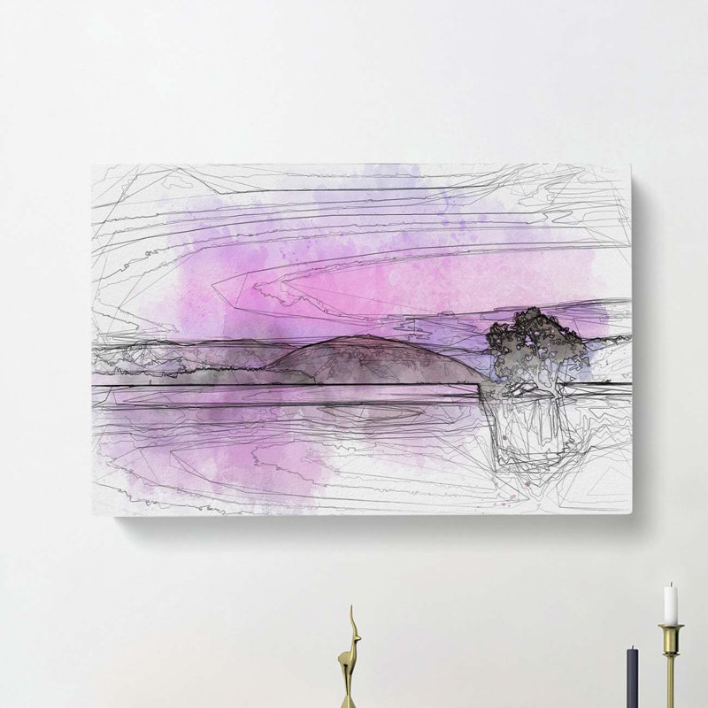 Lone Tree Under A Purple Sunrise In Abstract - Wrapped Canvas Print, 50cm H x 76cm W x 3cm D