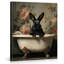 Lapin rétro, reproduction d'art de lapin noir dans la baignoire, peinture sur toile, image amusante de Pâques, décoration murale pour la salle de bain, encadré de 8 po x 10 po