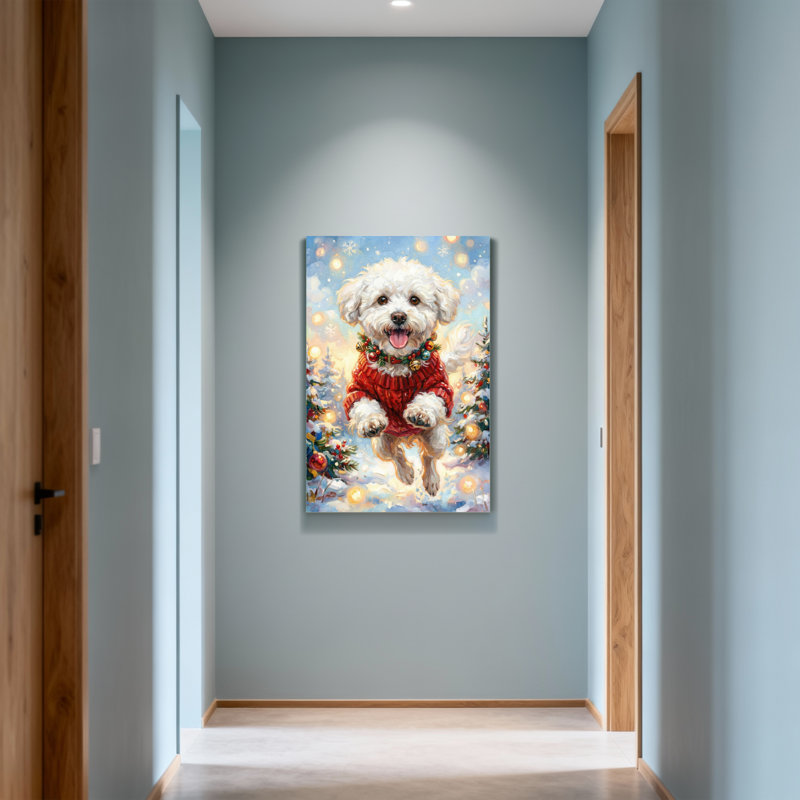 Animals Christmas Dog In Red Sweater Jumping, 18" H x 12" W