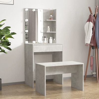 Itasha Dressing Table Set with LED Engineered Wood