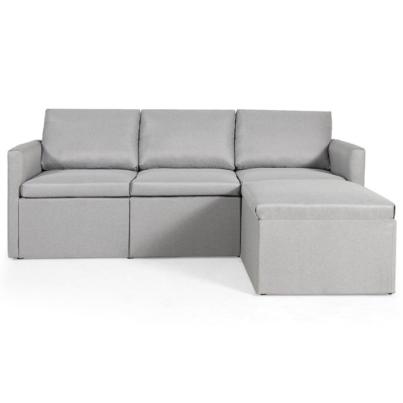 73" Wide Modular Sofa & Chaise with Ottoman, Light Gray