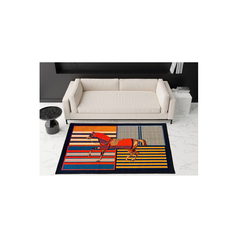 Tapis tissé multicolore à motif de chevaux modernes, Rectangle 4 pi x 8 pi 3 po
