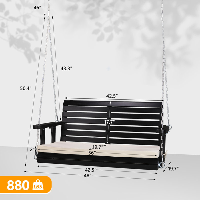 Balancelle de patio en bois 4 pi avec coussin, Noir, Beige