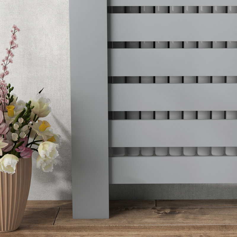 Eldean Radiator Cover with Drawer Horizontal Slat Grey, 95.5cm H x 111cm W x 19cm D