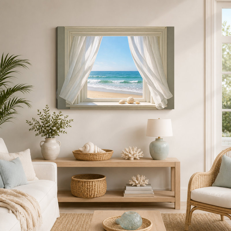 Coastal Breeze and Waves by Window - Coastal Window View Series, 30" H x 40" W