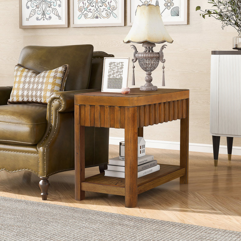 Table de bout rectangulaire 25 po avec tablette de rangement, canapé et pieds d'appoint en bois massif