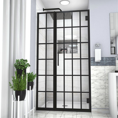 Shower Door 40" W X 72" H Pivot Frameless Shower Door With Pattern Glass, 2/5 In. (10Mm), Open Entry Design In Matte Black