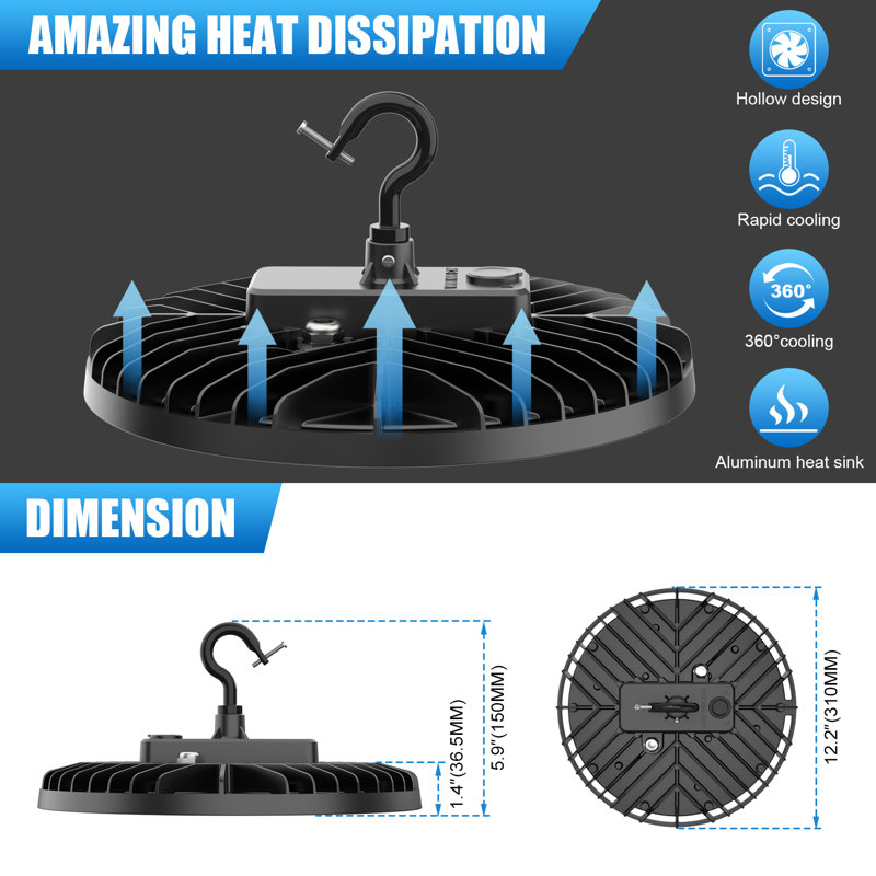 LED Round UFO High Bay Light 150W/120W/90W Watt Tunable 4500K/5000K/5700K 100-277V with US Plug