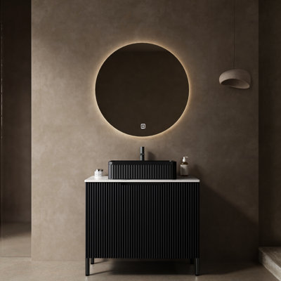 30" Bathroom Vanity With White Rectangular Ceramic Basin, 2 - Door Storage, Artificial Stone Counter, French Striped Design, Soft Close System, , Detailed Assembly Instructions Freestanding Sink,