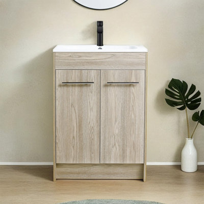 24"" Bathroom Vanity With Sink, 24 Inch Freestanding Bathroom Vanity, Single Sink Bathroom Vanity Combo, Modern Bathroom Vanity, Brown Floor Standing C -  Olde Homey Styles, OldeYLBVC04824WEO