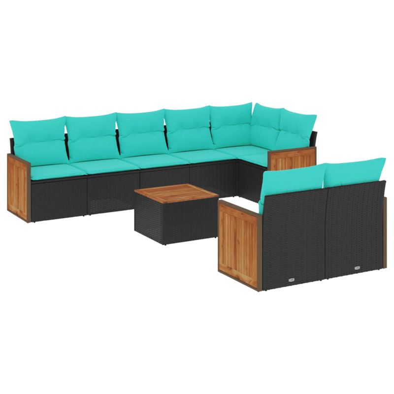  Ensemble de canapé de patio 9 pièces avec coussins en rotin de polyester noir