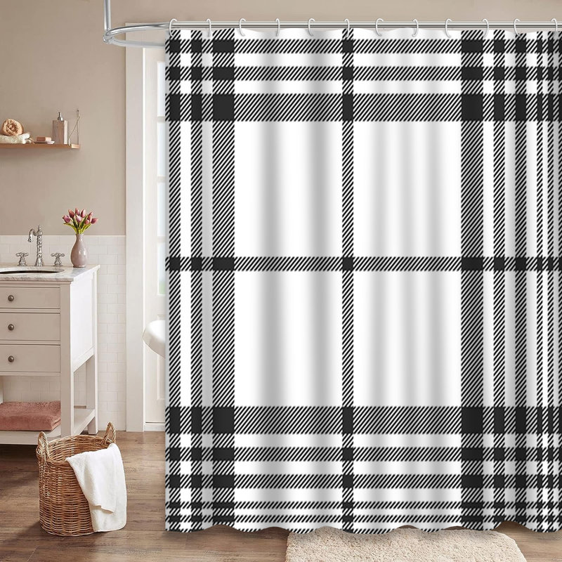Rideau de douche diagonale monochrome noir et blanc avec 12 crochets, L 72 po x l 78 po