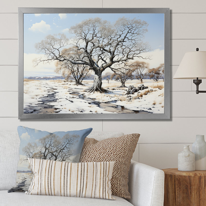 Winters Tree Sycamore 2 - Art mural sycomore, Cadre de coin argenté fermé, H 12 po x l 20 po x P 1 po