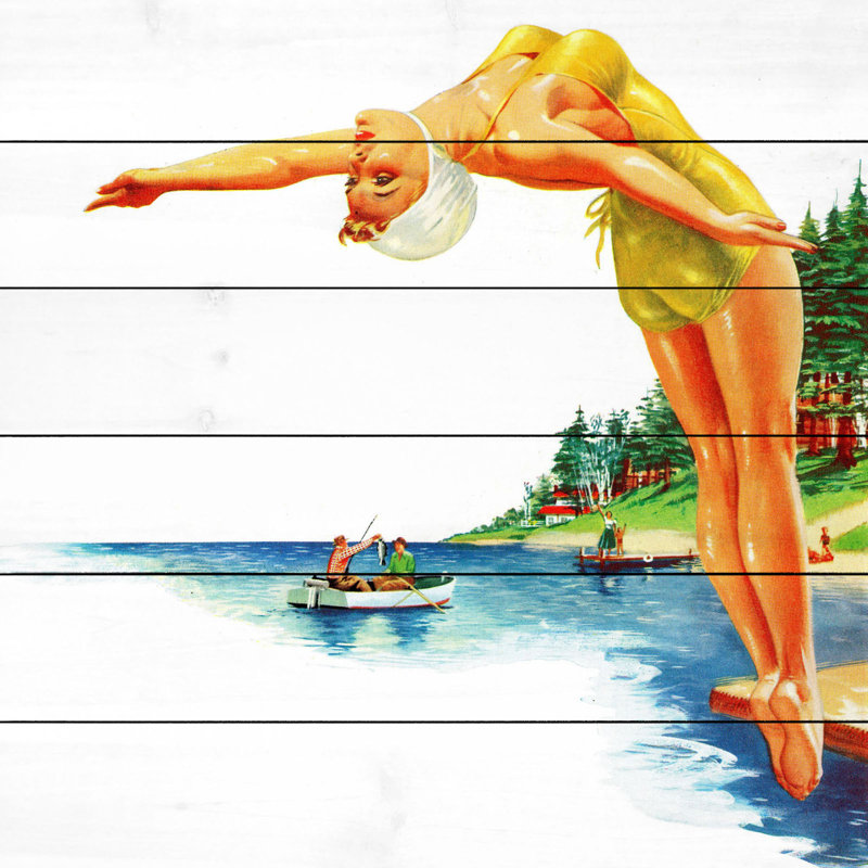 « backwarding plongée », reproduction d’art sur bois blanc, H 40 po x l 40 po x P 1,5 po