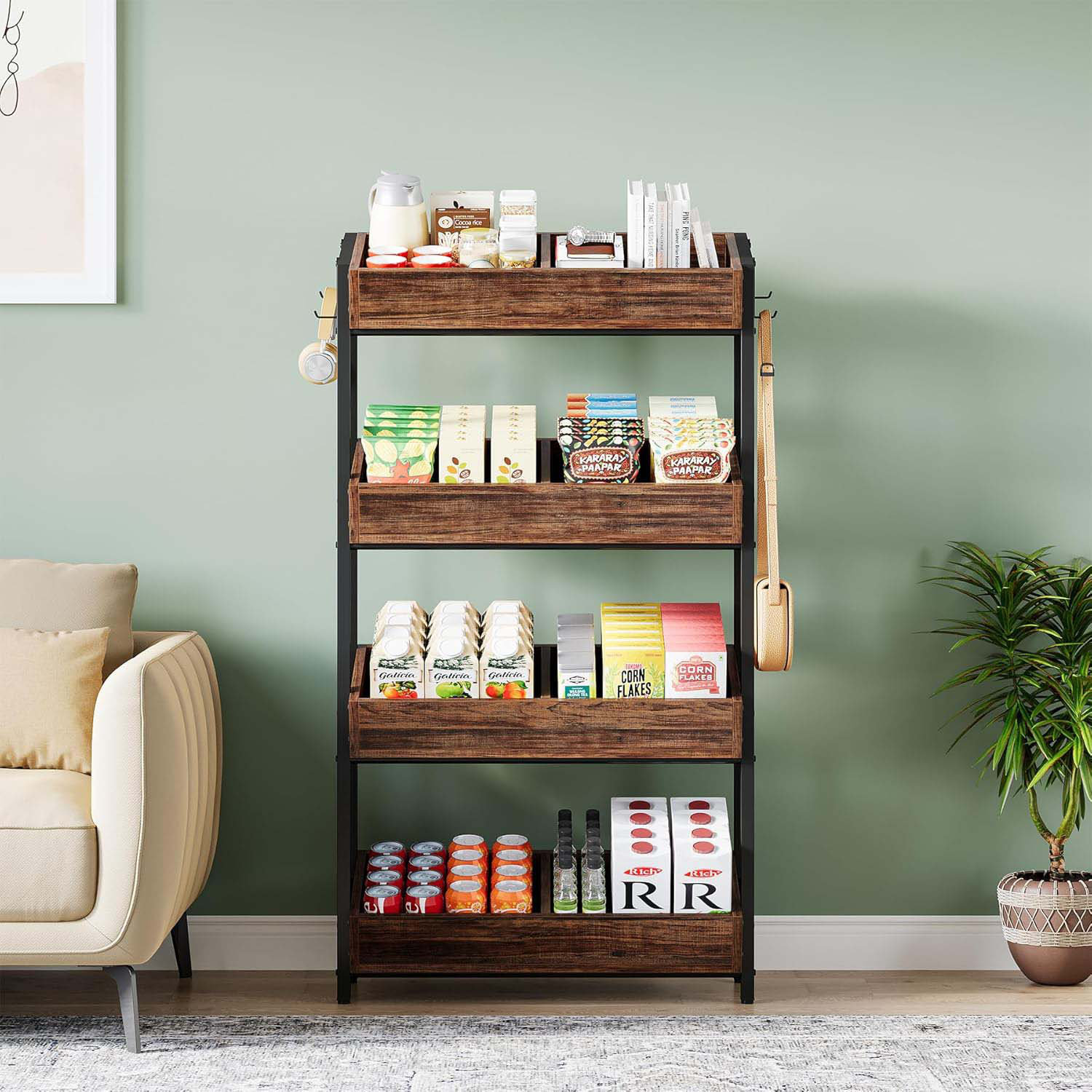 17 Stories 30 Inches 4-Tier Retail Display Rack with Hooks, Tall Metal ...