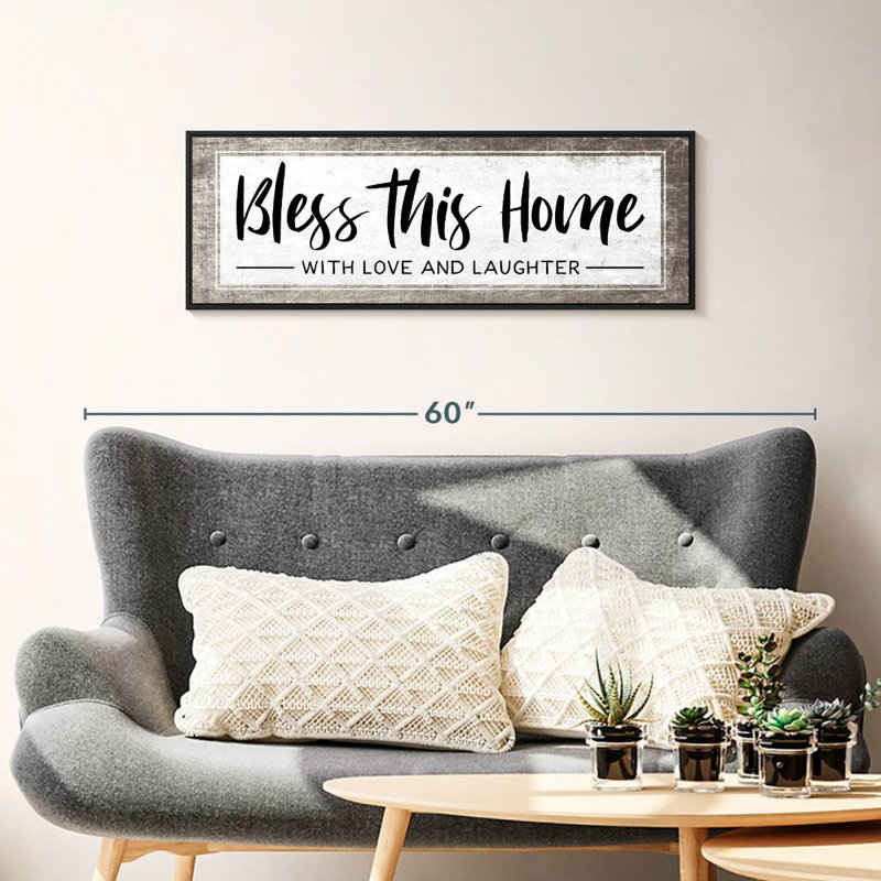 Plaque murale «Bless This Home», Cadre flottant noir, 37 po x 13 po