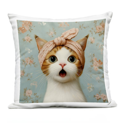 Cat with Pink Bandana Outdoor Printed Pillow design by Jim Baldwin