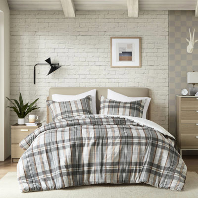 Housse de couette en microfibre à motif écossais 3 pièces double / grand avec un design classique - Textile sans danger pour la peau
