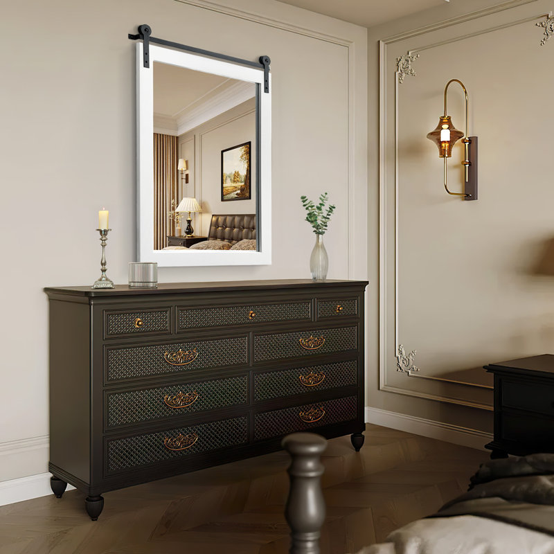 Miroir d'appoint mural rectangulaire en bois massif Farmhouse, Blanc, 22 po x 30 po 