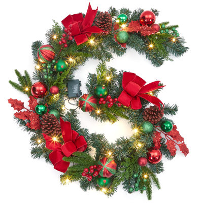 Guirlande de Noël à piles 6 pi, 8 modes d'éclairage, décor illuminé et imperméable avec arcs et baies pour l'intérieur et l'extérieur