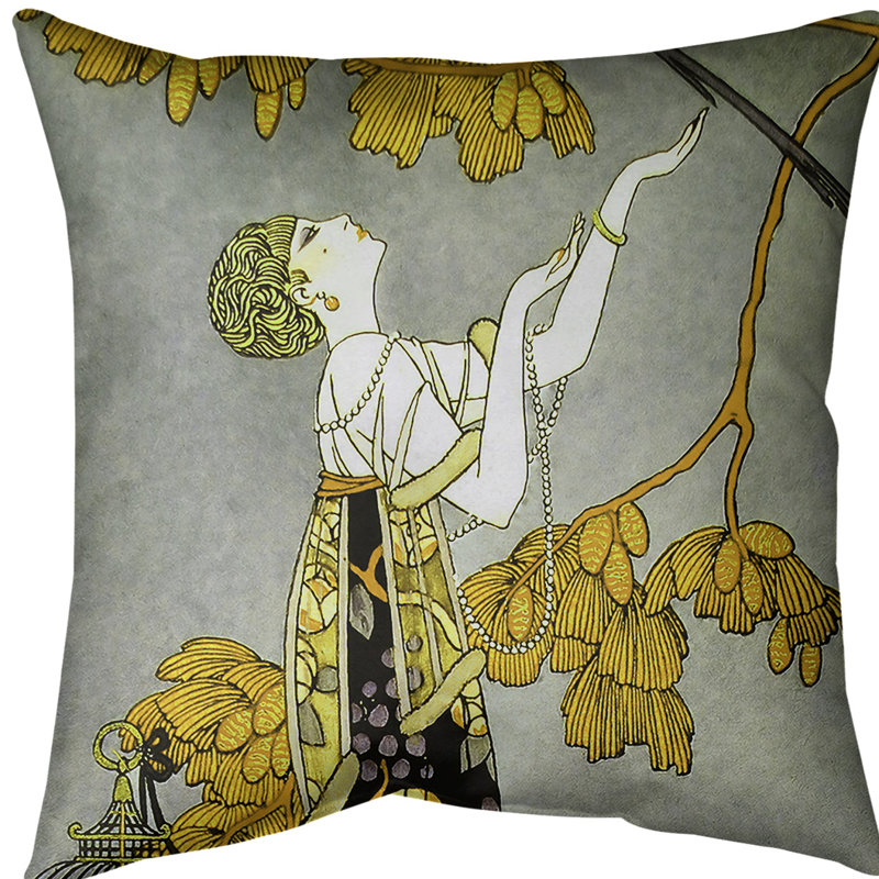 Housse de coussin femme, 18 po x 18 po, Or / Gris, Sergé de coton
