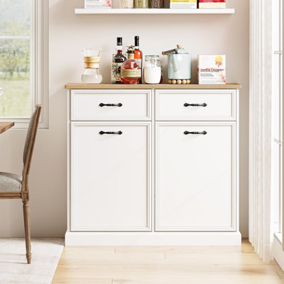 Double Tilt Out Trash Cabinet, 20 Gallon Hidden Trash Can Storage Cabinet, Pet-Proof Garbage Can Cabinet for Kitchen Dining Living Room, White