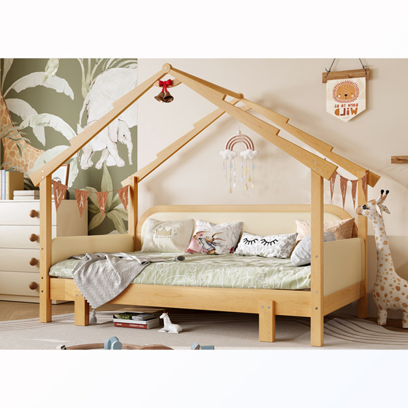 Lit simple en bois avec coussin, White