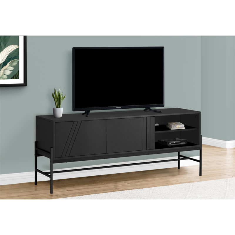 Meuble télé 60 po Brandy en stratifié noir et métal noir, l 58,74 po x P 15,39 po x H 23,46 po, Noir