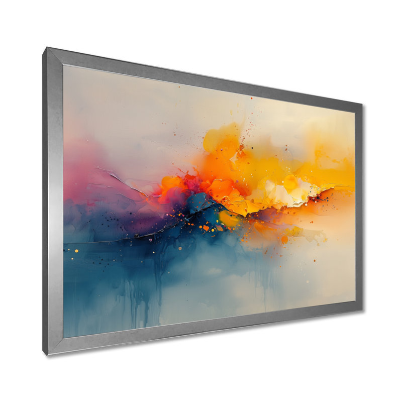 «Westfall Dream» jaune bleu côtier vagues Turbulence I, H 30 po x l 40 po, Reproduction encadrée d'une seule photo