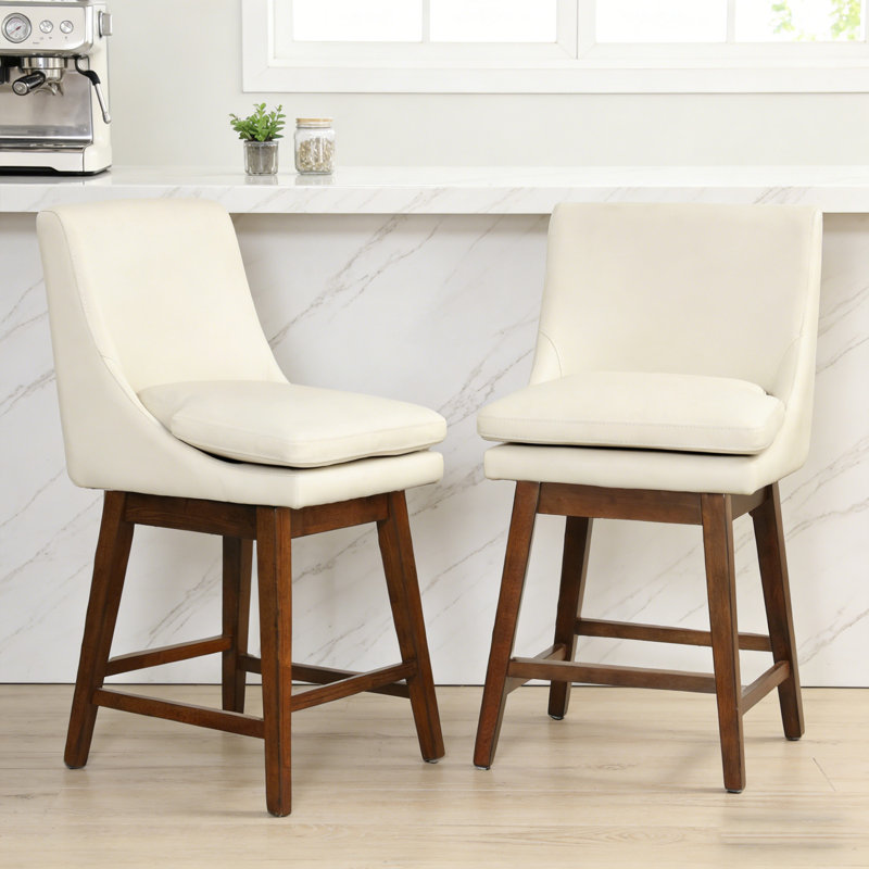 Lasonya 26.4" Swivel Counter Stool, Ivory
