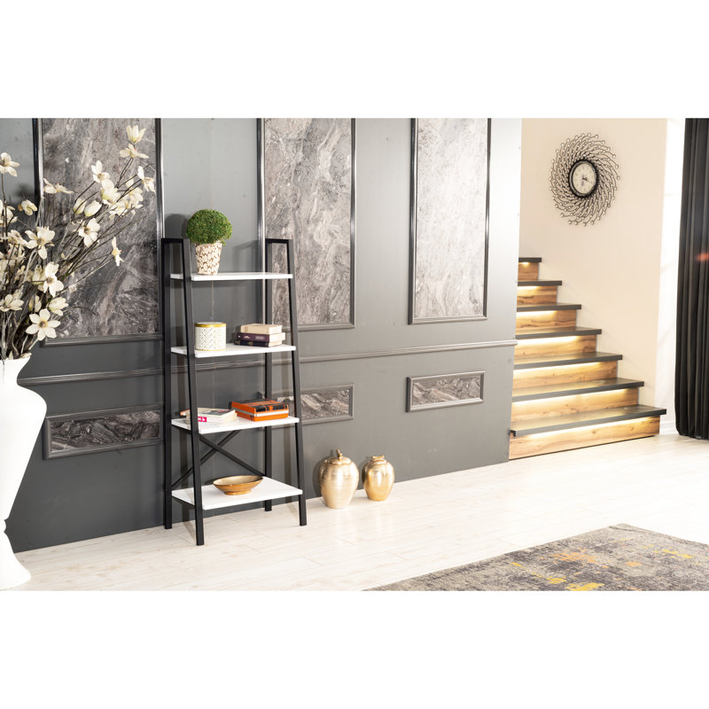5 Tier Modern Bookshelf Organizer - White, Metal Frame Solid Wood Bookcase For Limited Living And Office Spaces White Organizer, & Space