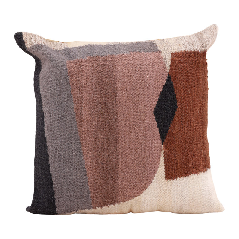  100% Wool Throw Square Ivory/Pink/Gray Pillow Cover & Insert