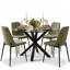 Ensemble de table de salle à manger pour 4 personnes avec table ronde en verre et 4 chaises rembourrées en chenille-499757347