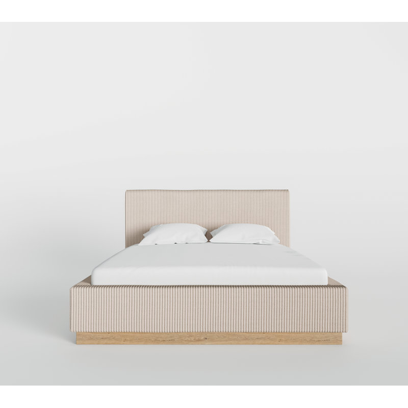 Jadon Solid Wood Corduroy Upholstered Bed Frame, Queen