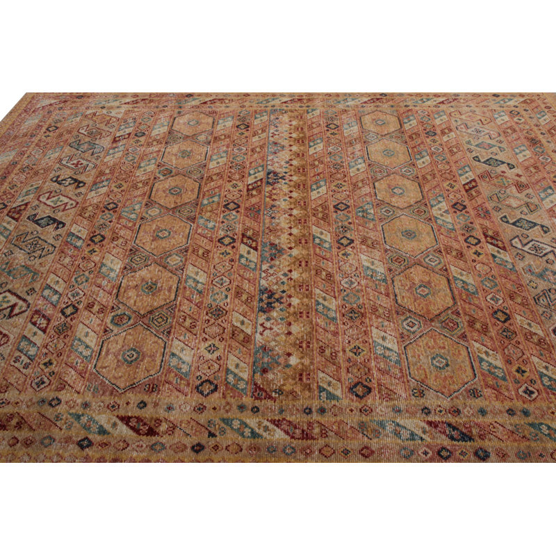 Distressed Homage Hand Knotted Wool Geometric Area Rug, Rectangle 8' x 10'