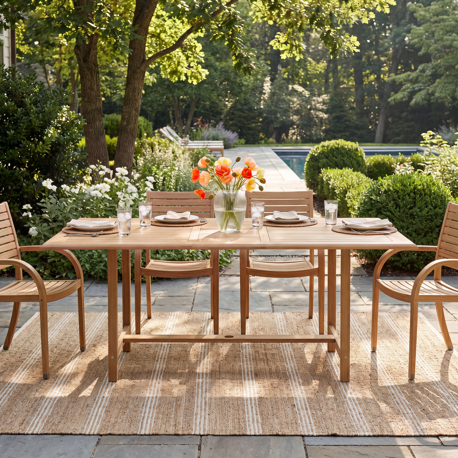 Rafael 87" Extendable Teak Patio Dining Table